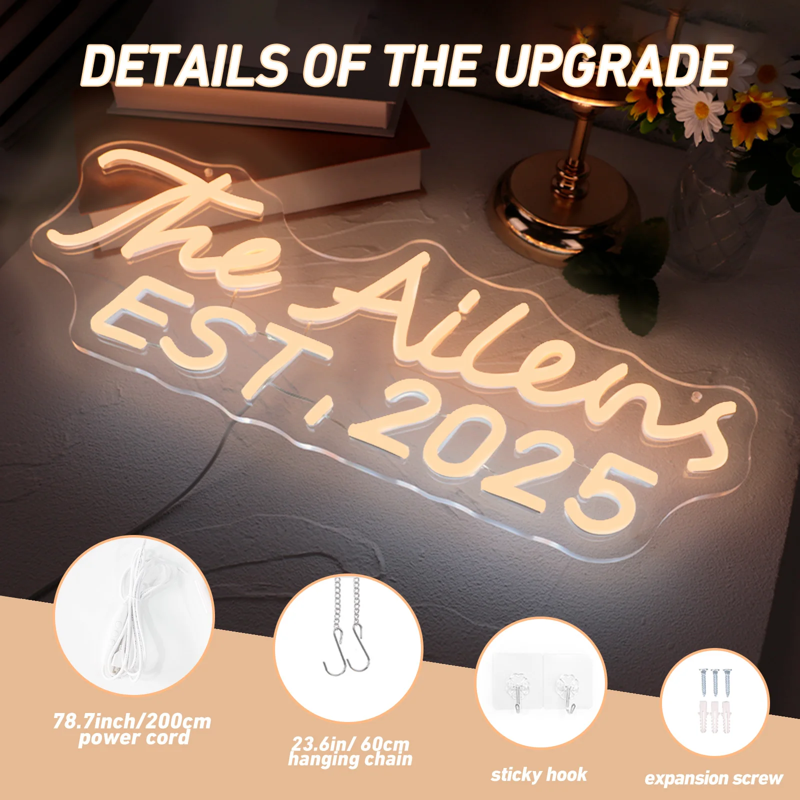 Neon na zamówienie, neon LED, lampka nocna na ślub, dekoracje do domu, lampa ścienna, personalizowane imię, logo firmy, prezent urodzinowy