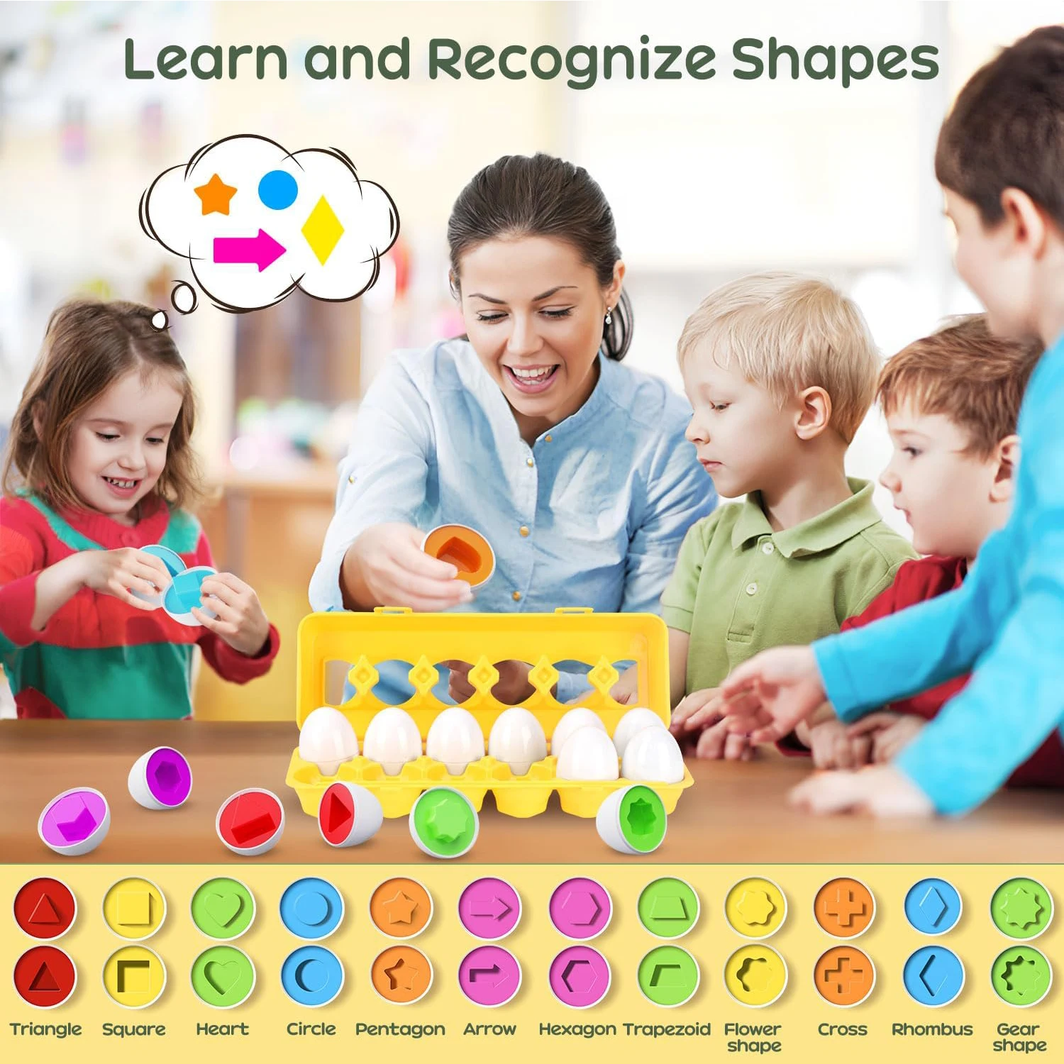 12PCS Shape Eggs Montessori Educational Toys Color Shape Recognize Matching Toddler Intelligent Learning Children Boy Girl Gift