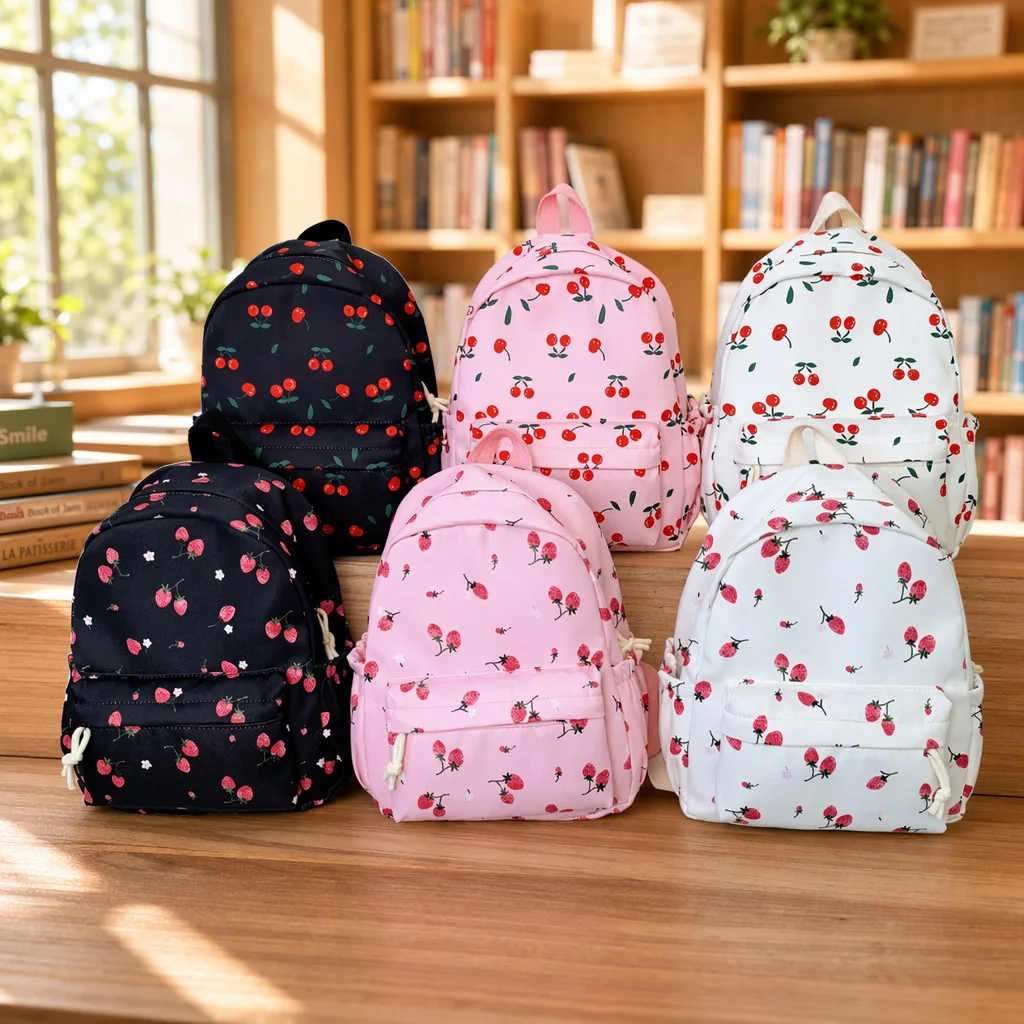 2026 Summer New Large Capacity Backpack Strawberry Pattern Cartoon Middle School Student Backpack Leisure Large Capacity Backpac