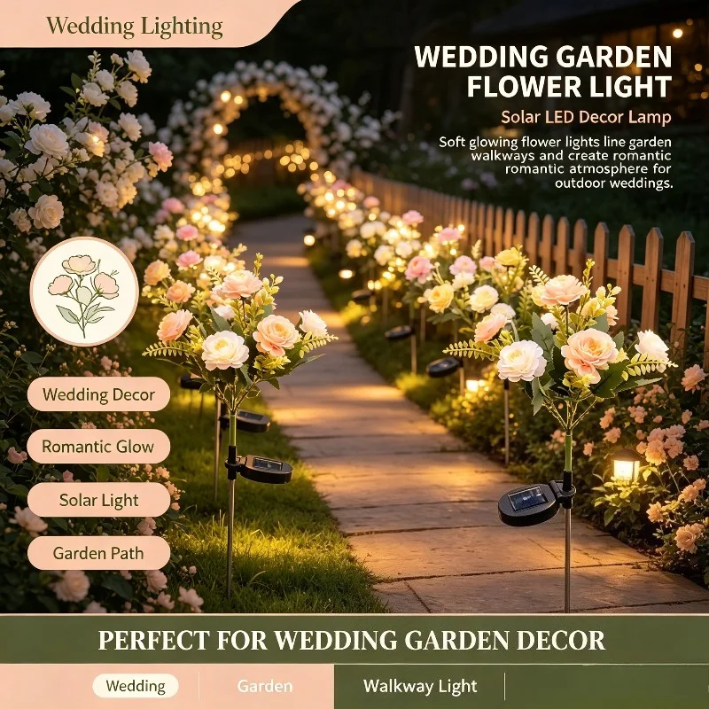 Outdoor Flower Stake with Hibiscus Styling, Solar Powered LED Petals for Garden Bed Accents