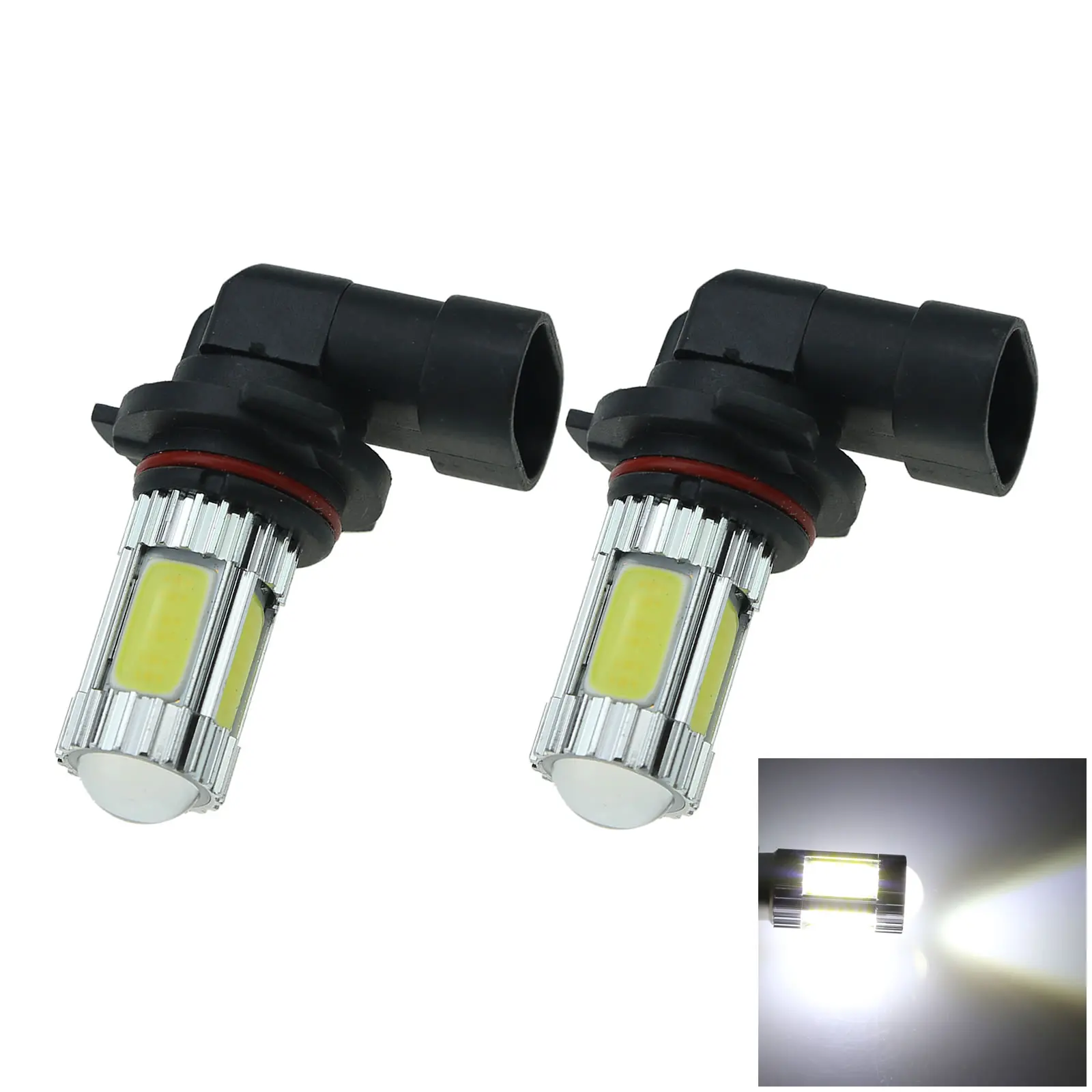 2x White Car 9006 Turn Light Signal Blub 5 Emitters 4 x COB + CLED LED P22d H317-W