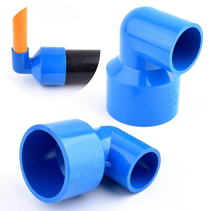 20~63mm Blue PVC Reducing Elbow Connector Garden Irrigation Water Pipe Reducing Joint Aquarium Aquaculture Water Piping Fittings