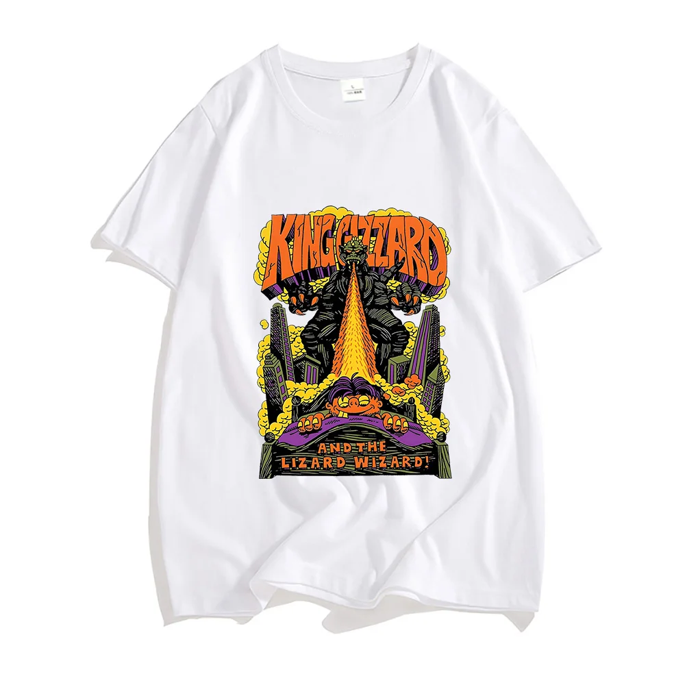 King Gizzard & The Lizard Wizard Tshirts Men Monster Destruction T-shirts 100% Cotton T Shirts High Quality Grunge Manga Graphic