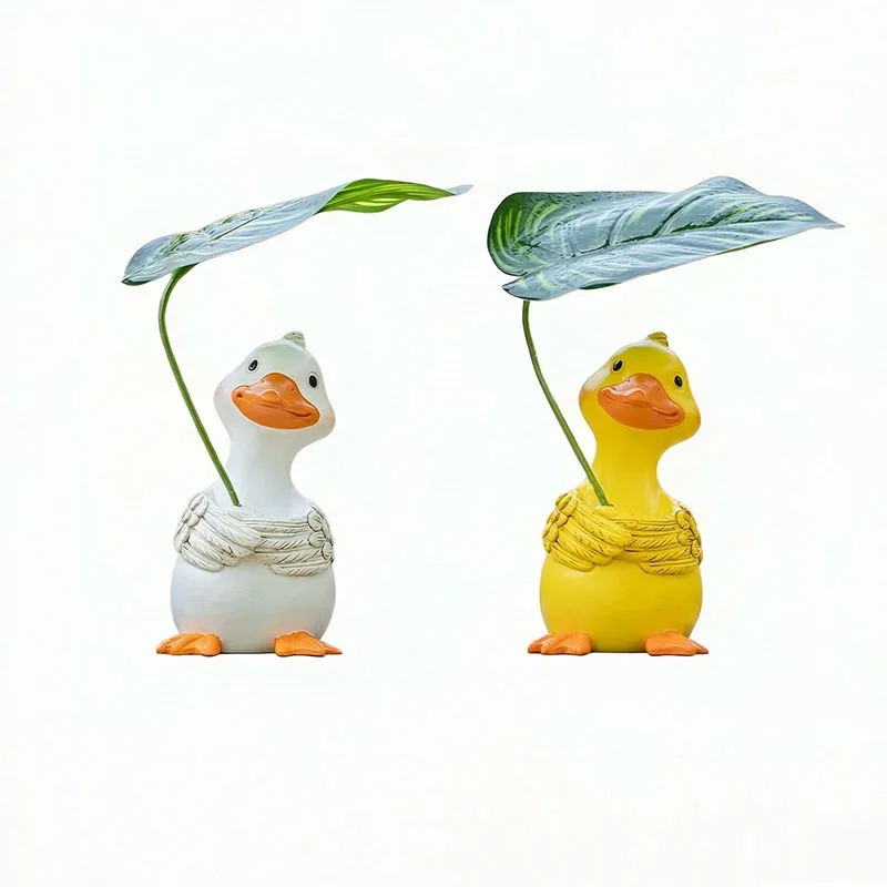 Holding Leaf Duck Figurines Duck Statue Garden Decor Potted Plant Landscaping Home Decoration Crafts Gift