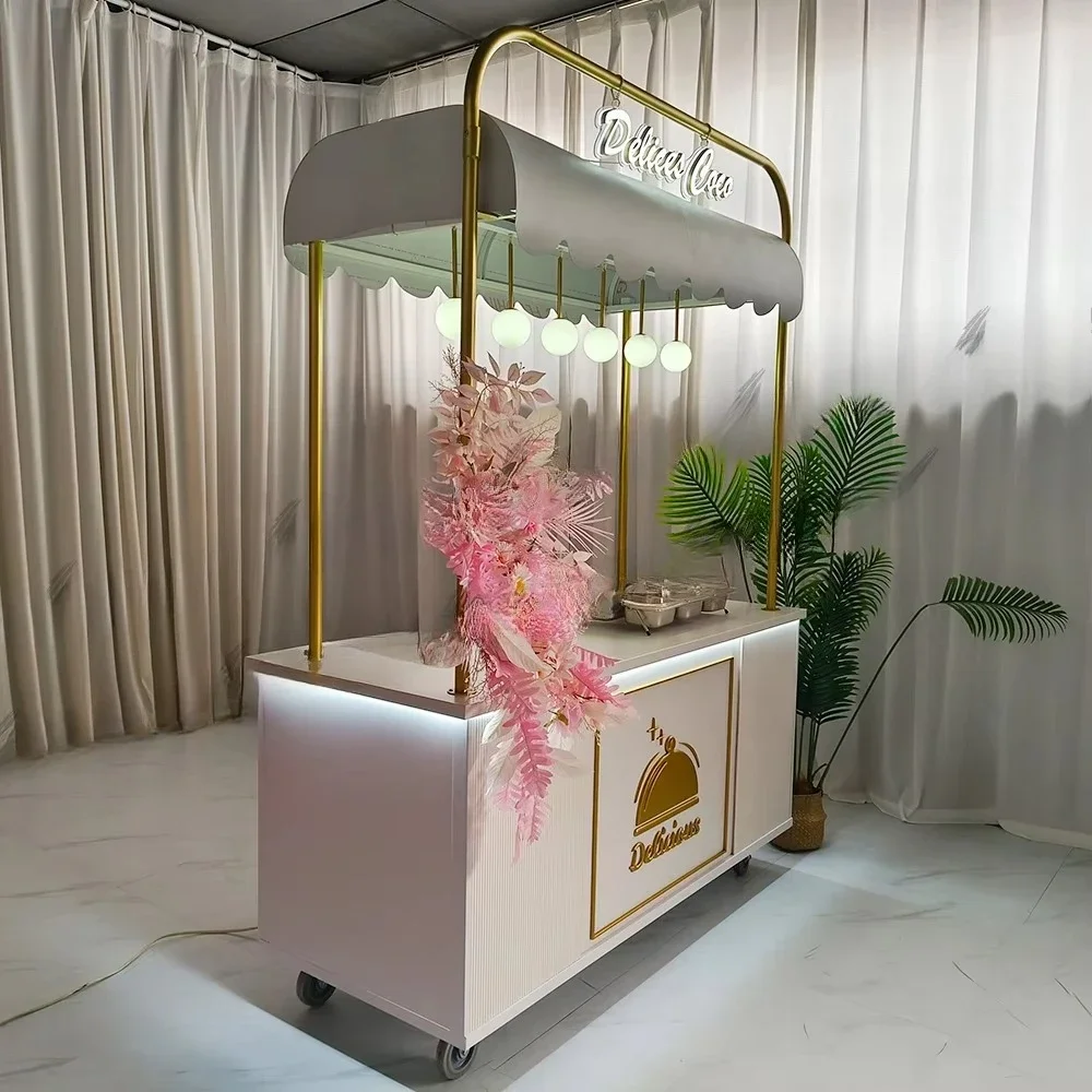Custom Detachable Metal Candy Cart Mobile Food Cart Deli Cart with Light Emitting Diode Logo