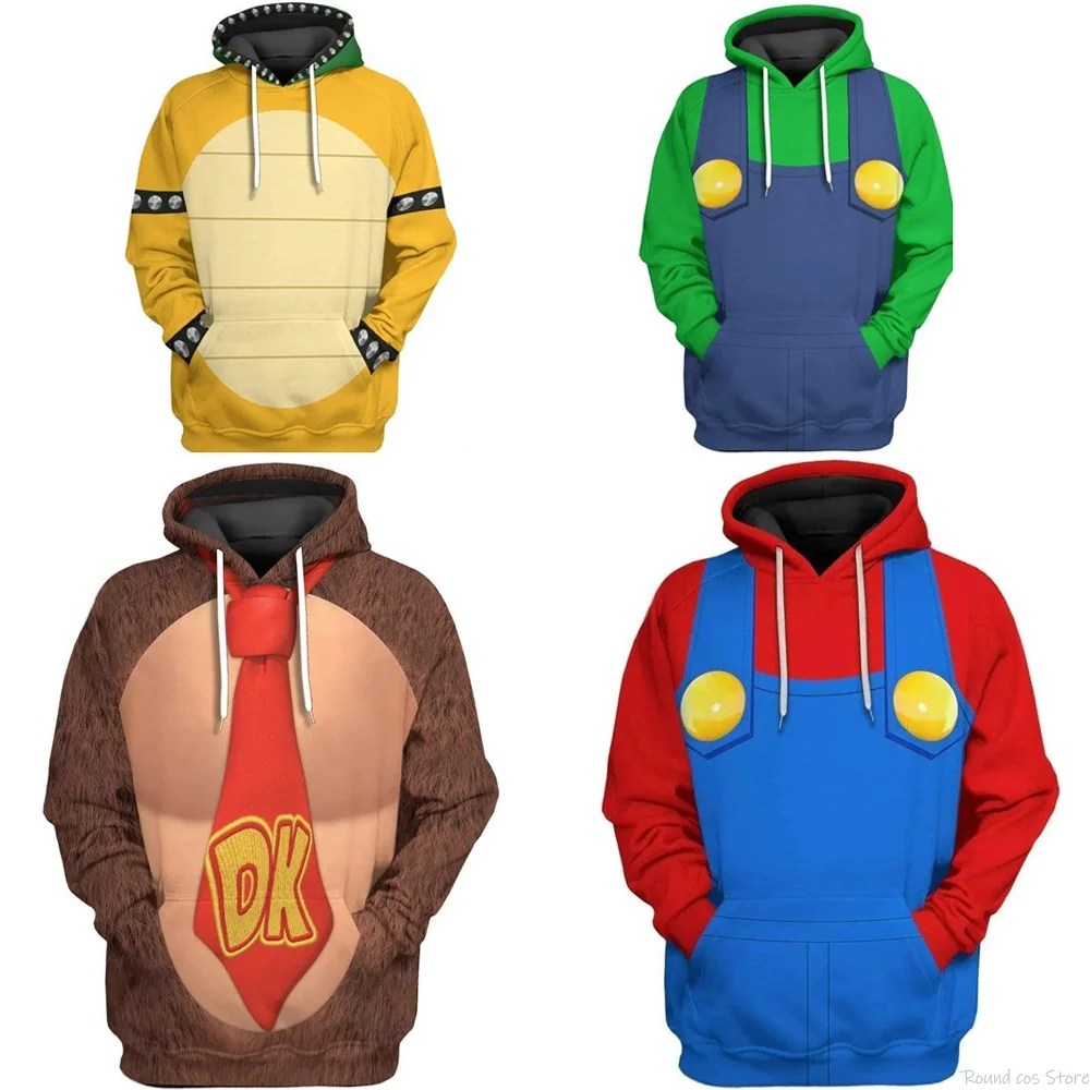 Game Super Luigi Bors Koopa Donkey Kong Cosplay Adult Unisex Sweatshirt Pullover Hoodies Coat Casual Uniforms Halloween Outfits