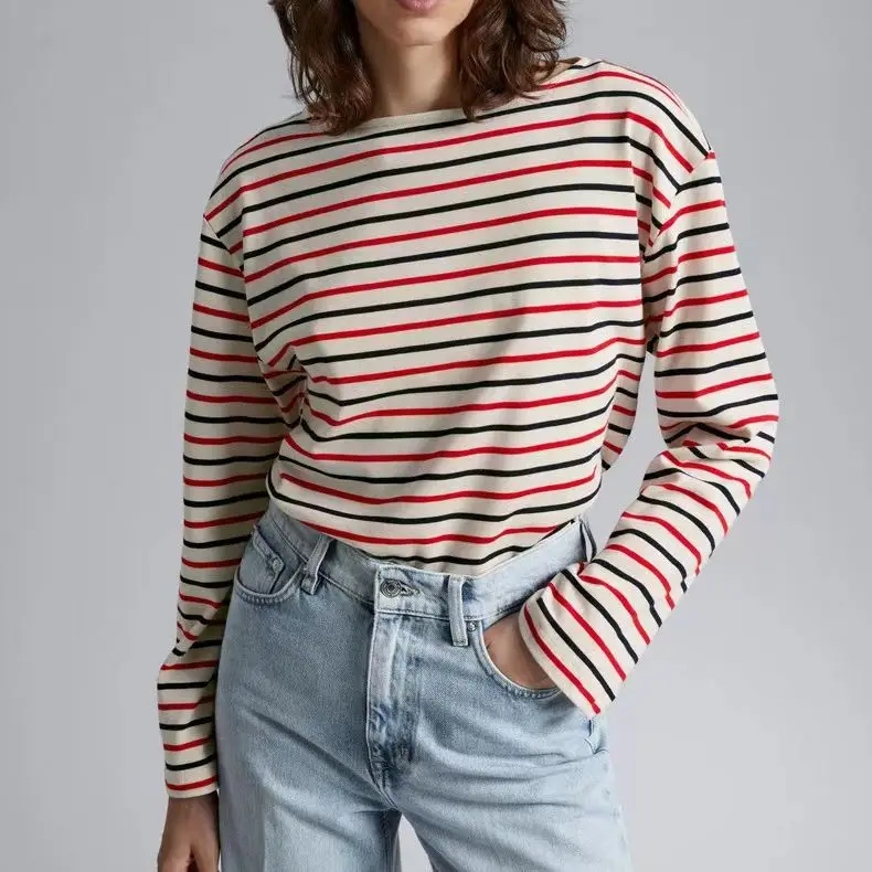

Loose Knitted Stripe Long Sve round Ne Base irt Women's Casual Sle Autumn Faion French Design OS2023 Early Fall