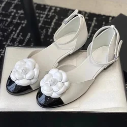 Luxury Designer Flower Mary Jane Pumps Women Round Toe Flat Sandals Women Summer Comforts Hollow Brand Floral Sandals Women