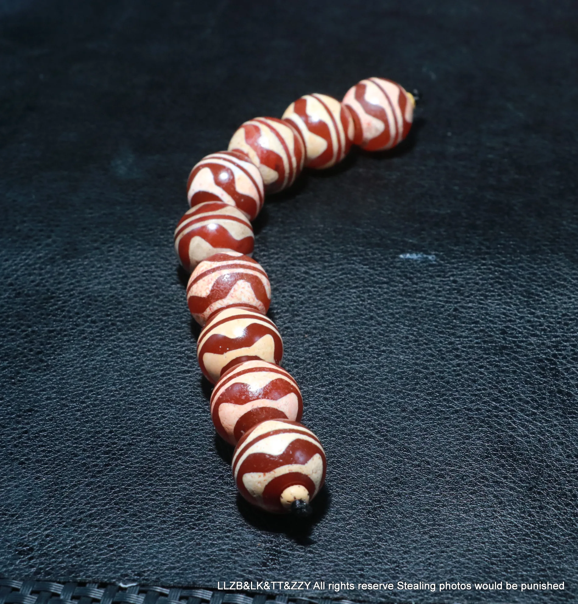 

royal Energy Set of 9 Magic Tibetan old Red Agate Double Tiger Tooth Wide Hole 20MM Round dZi Bead Amulet For Making Jewelry