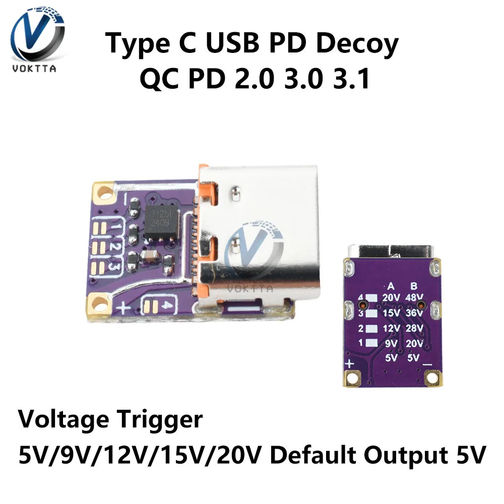 USB Type-C PD Адаптер триггера напряжения-приманки DC 5 В/9 В/12 В/15 В/20 В/28 В/36 В/48 В Выход PD3.0 PD3.1 QC3.0 к модулю быстрой зарядки постоянного тока