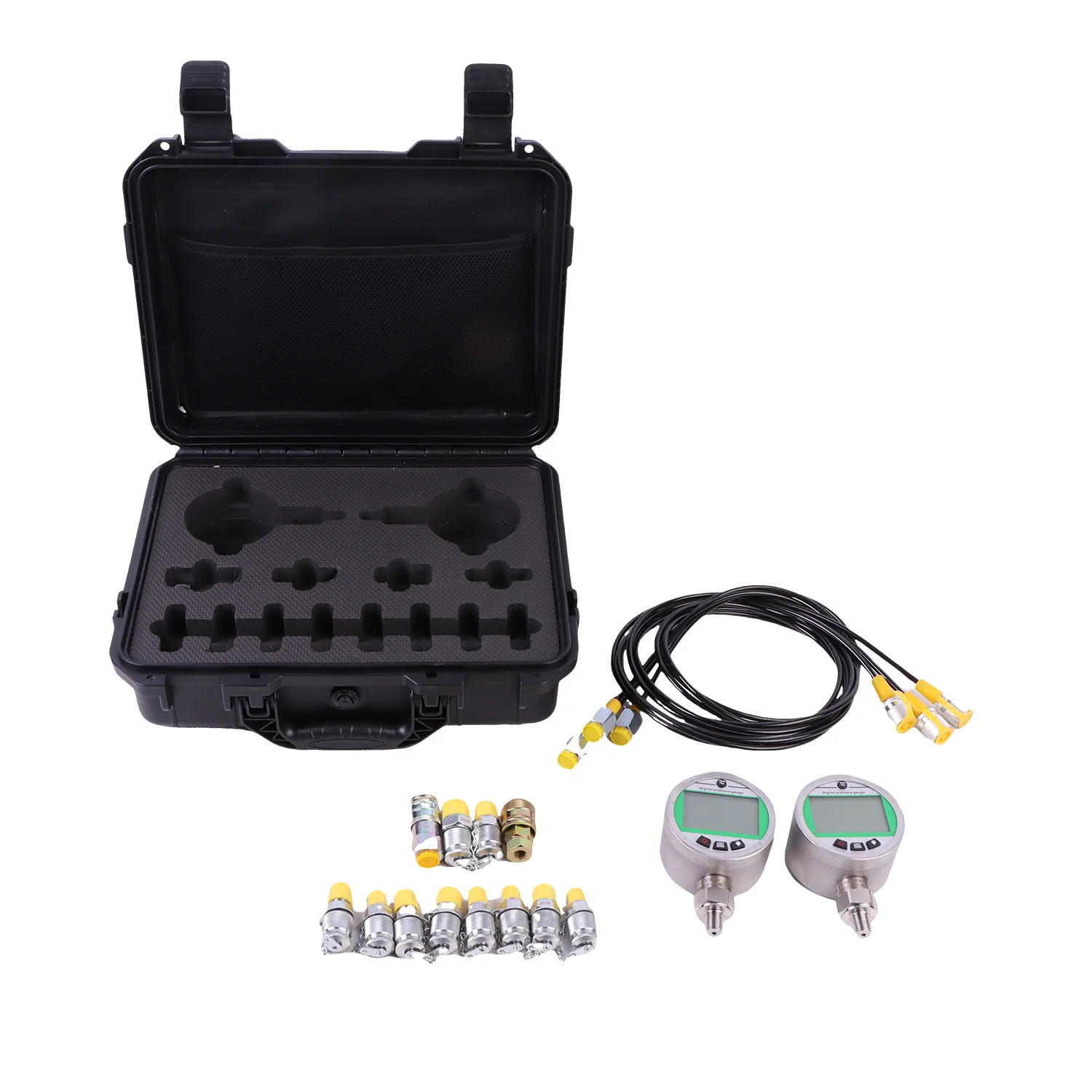 Digital Pressure Gauge Kit 70MPA 10000PSI W/2 Pressure Gauges 3 Test Hoses 12 Couplings Hydraulic Gas Water Pressure Test Kit
