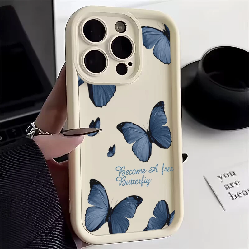 Funda de silicona con mariposa rosa para iPhone, carcasa trasera suave a prueba de golpes para modelos 15 Pro Max, 14, 13, 12, 11, XS, X, XR, 7, 8