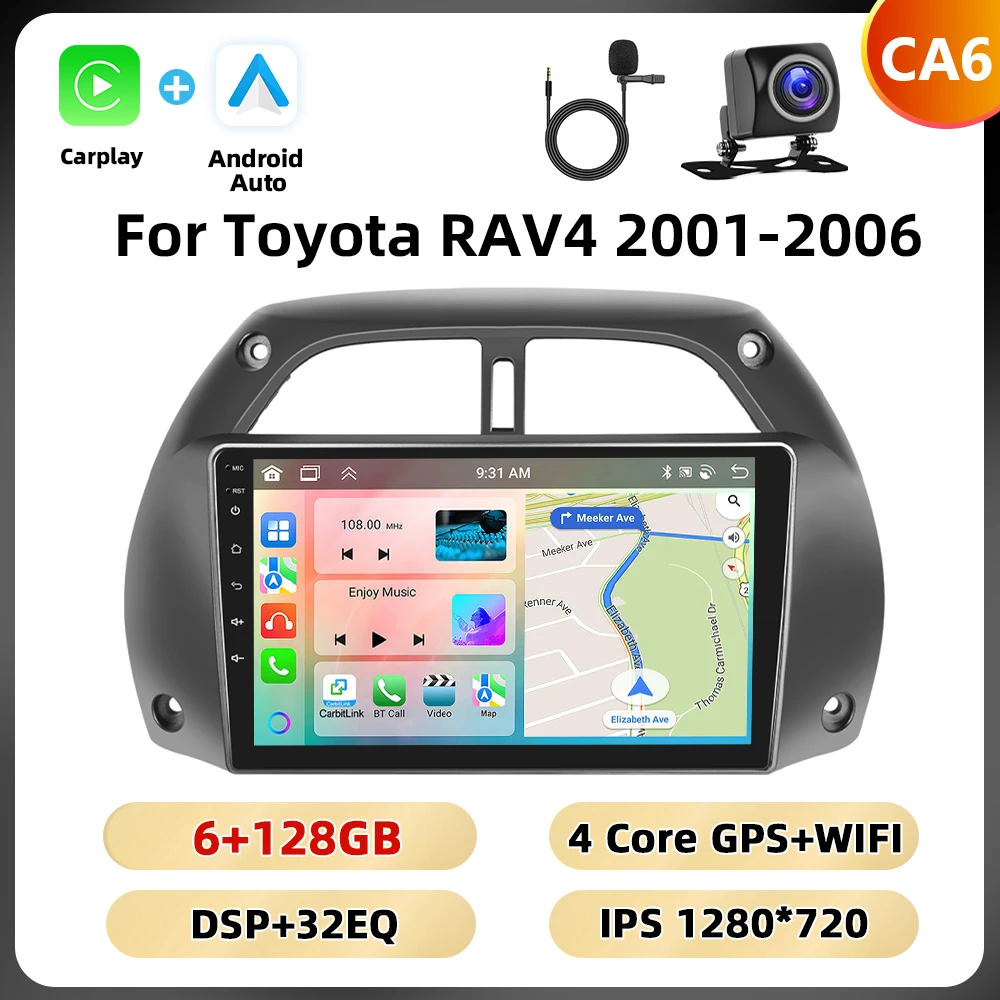 Podofo 8Core 2Din Autoradio Voor Toyota RAV4 2001-2006 Multimedia Speler WIFI 4G AI Voice BT Carplay Android Autoradio RDS
