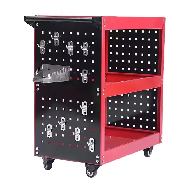 Carrello portautensili a 3 strati con pannello posteriore e ganci per carrello portaoggetti mobile per officina garage manutenzione auto