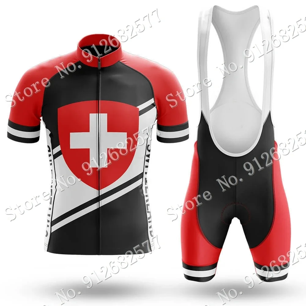 Switzerland Flag 2025 Cycling Jersey Set Summer National Red Clothing Road Bike Shirts Suit Bicycle bib Shorts MTB Maillot