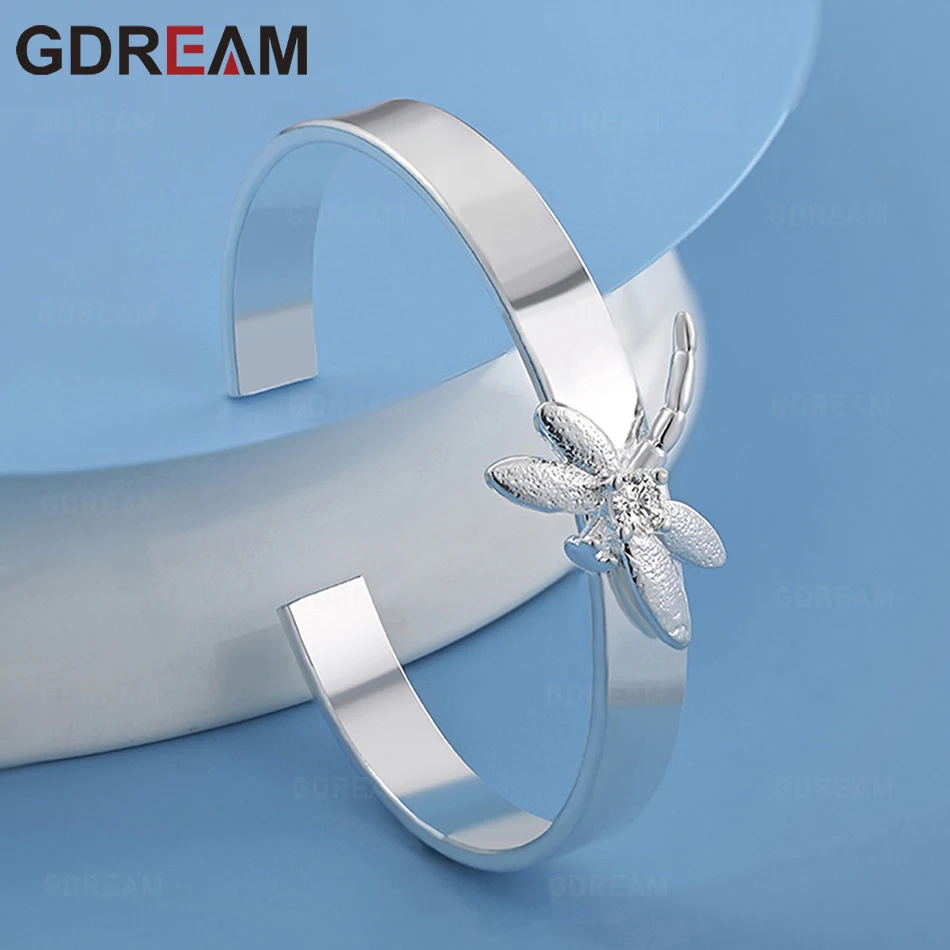 

GDREAM 925 Sterling Silver Dragonfly Bangle With Adjustable Opening For Everyday Wear, Simple And Elegant Jewelry For Women