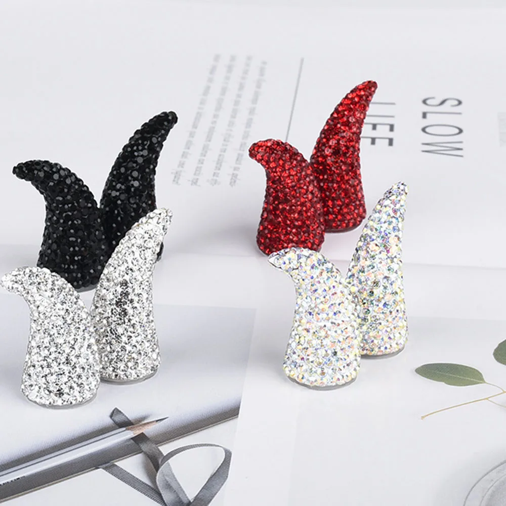 3D Glossy Crystal Horn Figurine Luxury Rhinestone Self‑Adhesive Decor Sticker for Car Dashboard Computer Monitor DIY Ornament