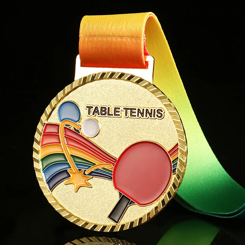 Customized Table Tennis Medal, Plating Metal Zinc Alloy Gold, Silver, Bronze, School Sports Game, Creative Souvenir Rewards, 1Pc