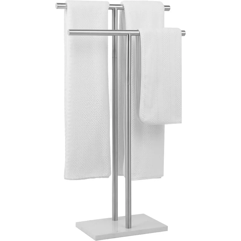 Free Standing Towel Rack for Bathroom - Brushed Nickel Finish - Stand Alone 2 Tier Stainless Steel Towel Rack for Bathroom