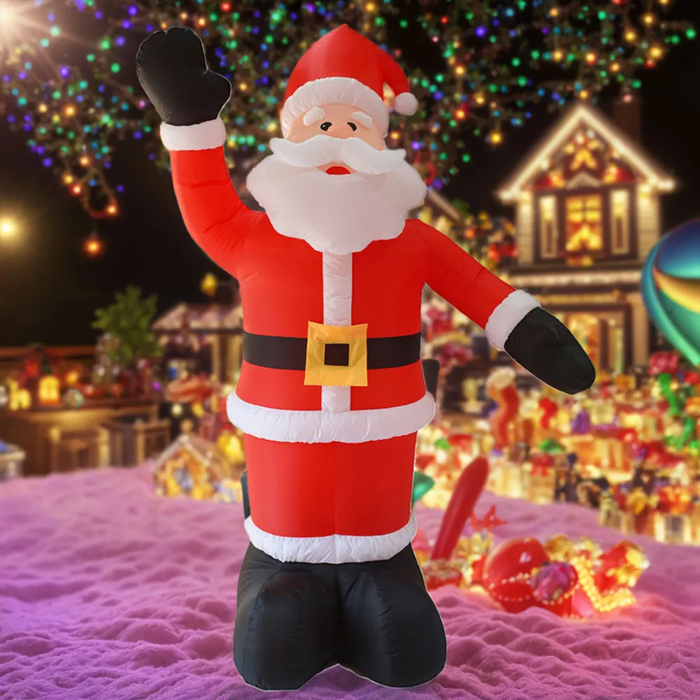 Santa Claus Waving Hand 2.4m Inflate Model Christmas Decoration Glowing Doll Cartoon Giant LED Lamp Party Gifts Outdoor Lawn