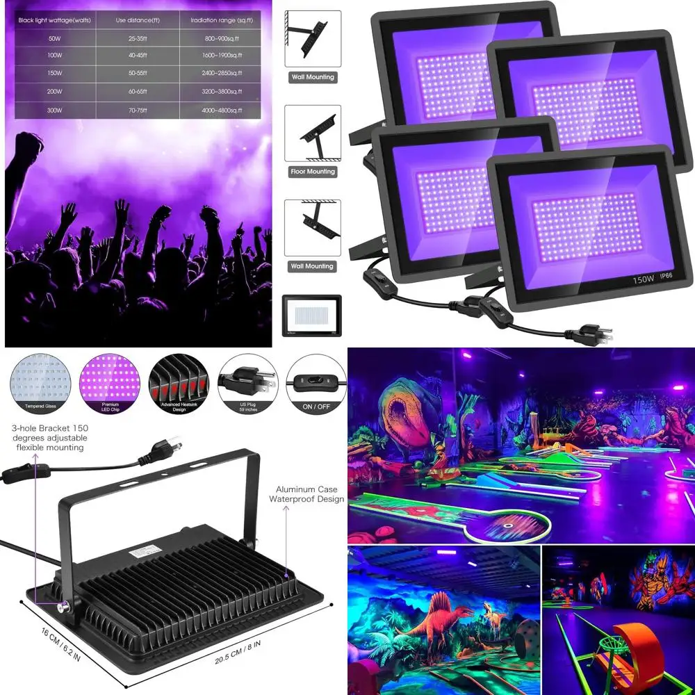 

Набор из 4 водонепроницаемых светодиодных ламп Blacklight мощностью 150 Вт для улицы, танцевальных вечеринок, создания светящихся в темноте эффектов