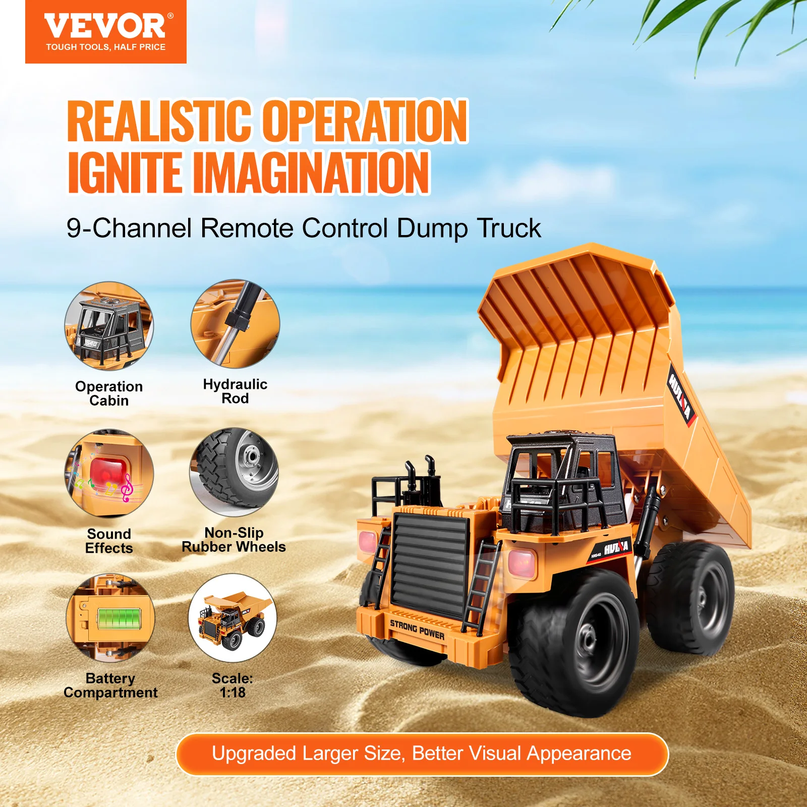 VEVOR RC Car Children Toys Remote Control Dump Truck Toys 9-Channel with Batteries for Toddlers Boys Electric Car Kids Toys Gift