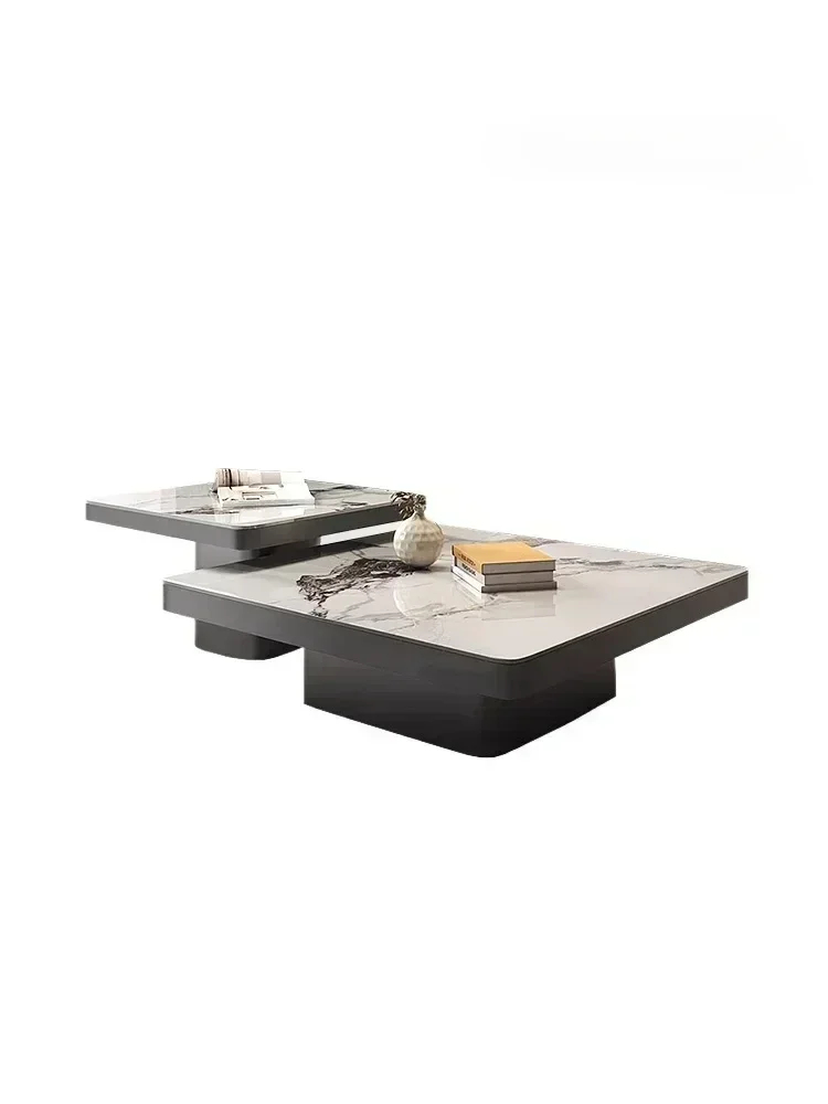 cqyAmerican Simple Retro Living Room Light Luxury High-Grade Small Apartment Home Square Stone Plate High-End Coffee Table