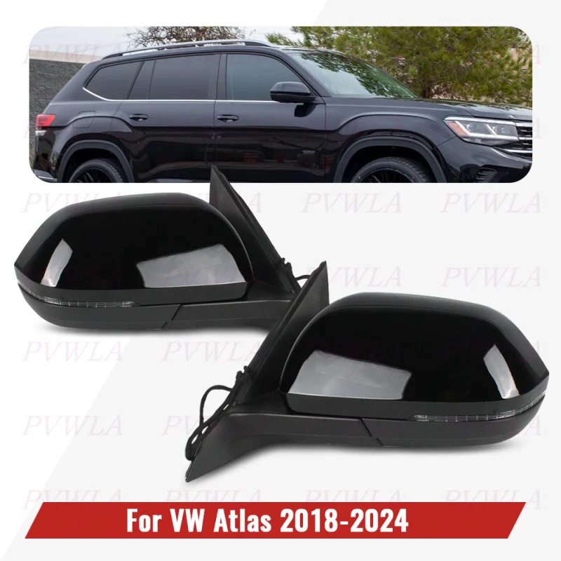 

6+2PIN Black Painted LHD Power Adjust Blind Spot Rear Mirror Assembly For VW Teramont Atlas 2018 2019 2020 2021 2022 2023 2024