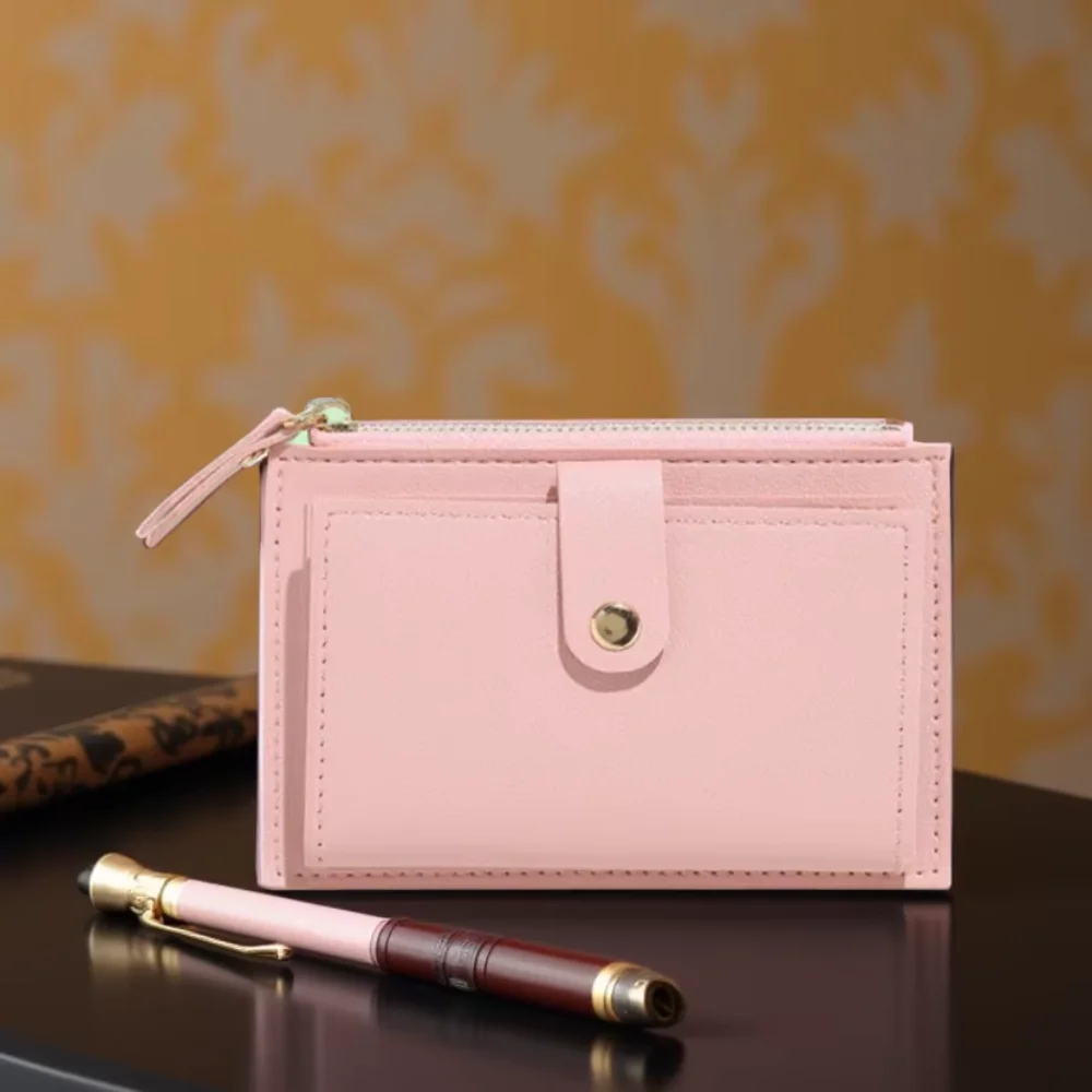 

Customized Personalized Light Luxury Fashion Women Wallet Cute Solid Color Credit Card Coin Purse Pu Leather Free Engraving Gift