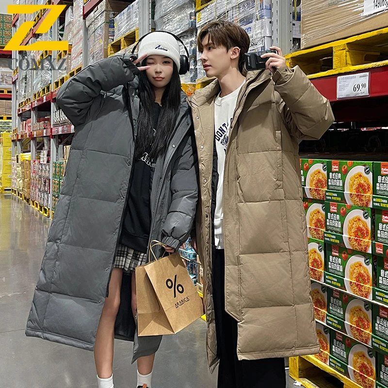 

2025 Winter Long Down Jacket Men's High-end Trendy Hooded White Goose Down Warm Parka Women Brand Snow Cold Proof Puffer Coat
