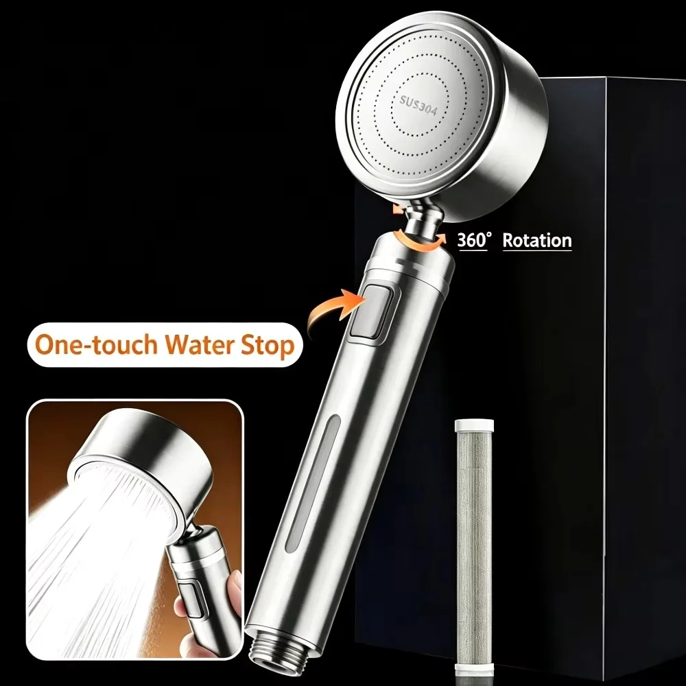 304 Stainless Steel Filter Shower Head Drop‑Resistant Durable Construction with Water Filtering Function Practical Shower