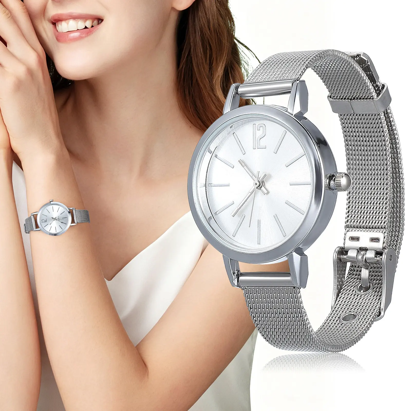 

Fashion Women Quartz Watch with Mesh Belt Band Stylish Elegant Alloy Case Wristwatch Gift for Her Mother Wife Girlfriend