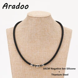 Silicone Titanium Steel Anion Pendant Necklace Hematite Magnetic Therapy Collar