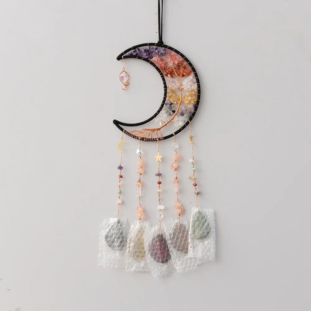 Tree of Life-Colored Natural Stones for Meditation, 7 Chakra Stones, Agate Crystal, Wall Hanging, Home Interior Ornament,Gifts
