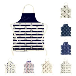 Custom Linen Apron Nautical Design Personalized Boat Name Adjustable Unisex Kitchen Chef Bib Cooking Baking BBQ Apron Durable