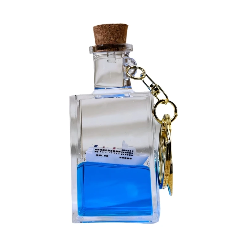 Ship in Bottle Keychain, Clear Bottle Marine Charm Holder with Metal Keyring for Everyday Carry, Bag Charm and Table Display Use