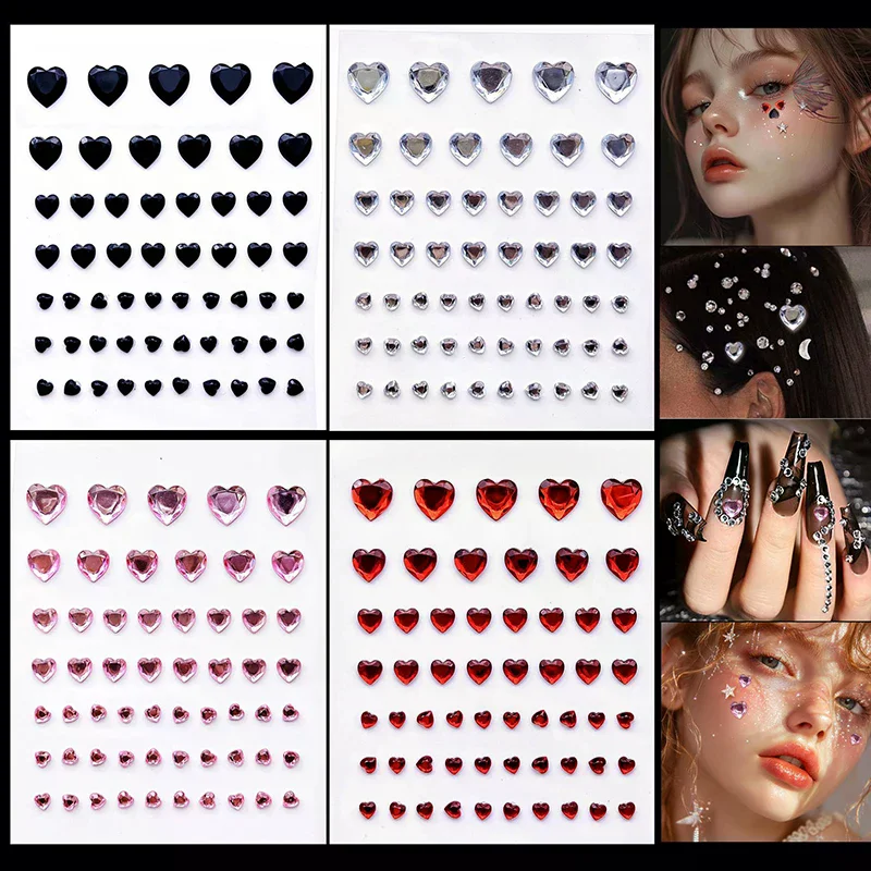 57 pieces/sheet of heart-shaped rhinestone face jewelry stickers for eye and facial makeup decoration