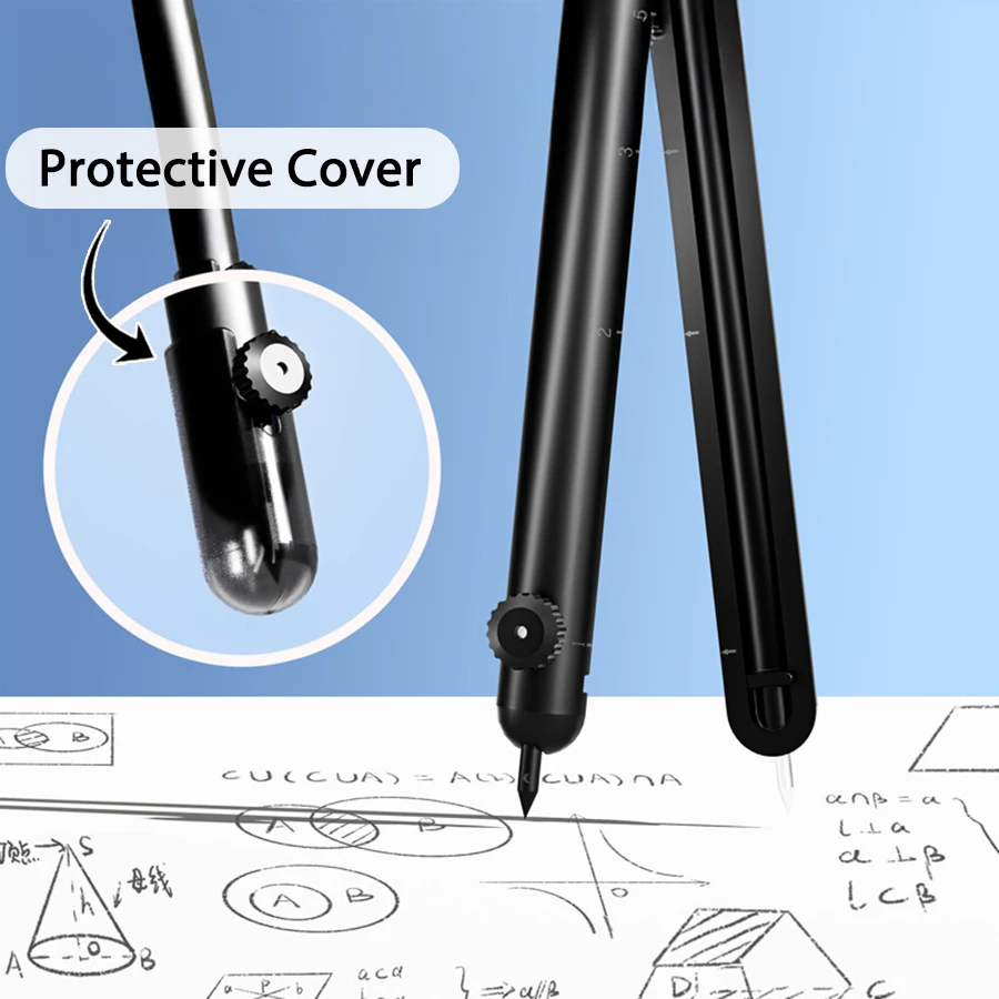 Geometry Precise Drawing Digital Radius Compass Set With Protective Cover 4 Extra Leads Refills for School Students Office