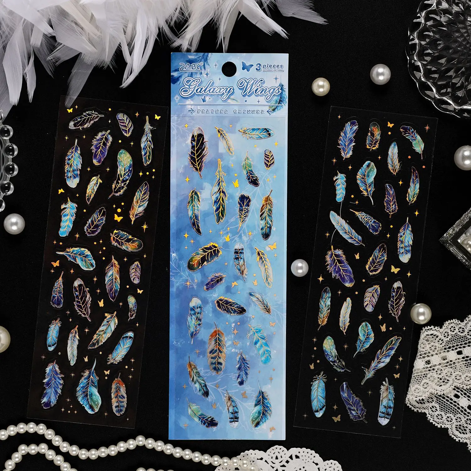 3pcs/lot Kawaii Stationery Stickers Feather Feather Glitter Diary Planner Decorative Sticker Scrapbooking Craft Sticker