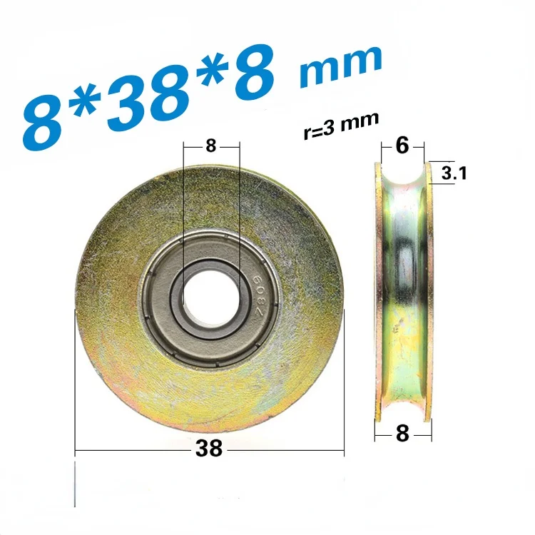 1pc 608ZZ bearing steel U groove roller 6mm wire rope over-line hanging wheel guide wheel with screw M8 groove wheel 8*38*8