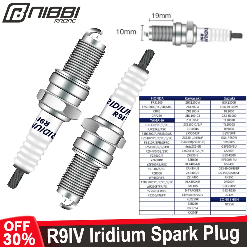 NIBBI Motorcycle R9IV Iridium Spark Plug ZhongShen NC250 Engine Spark Plugs for Honda SUZUKI YAMAHA KAWASAKI Off-road Motor Part