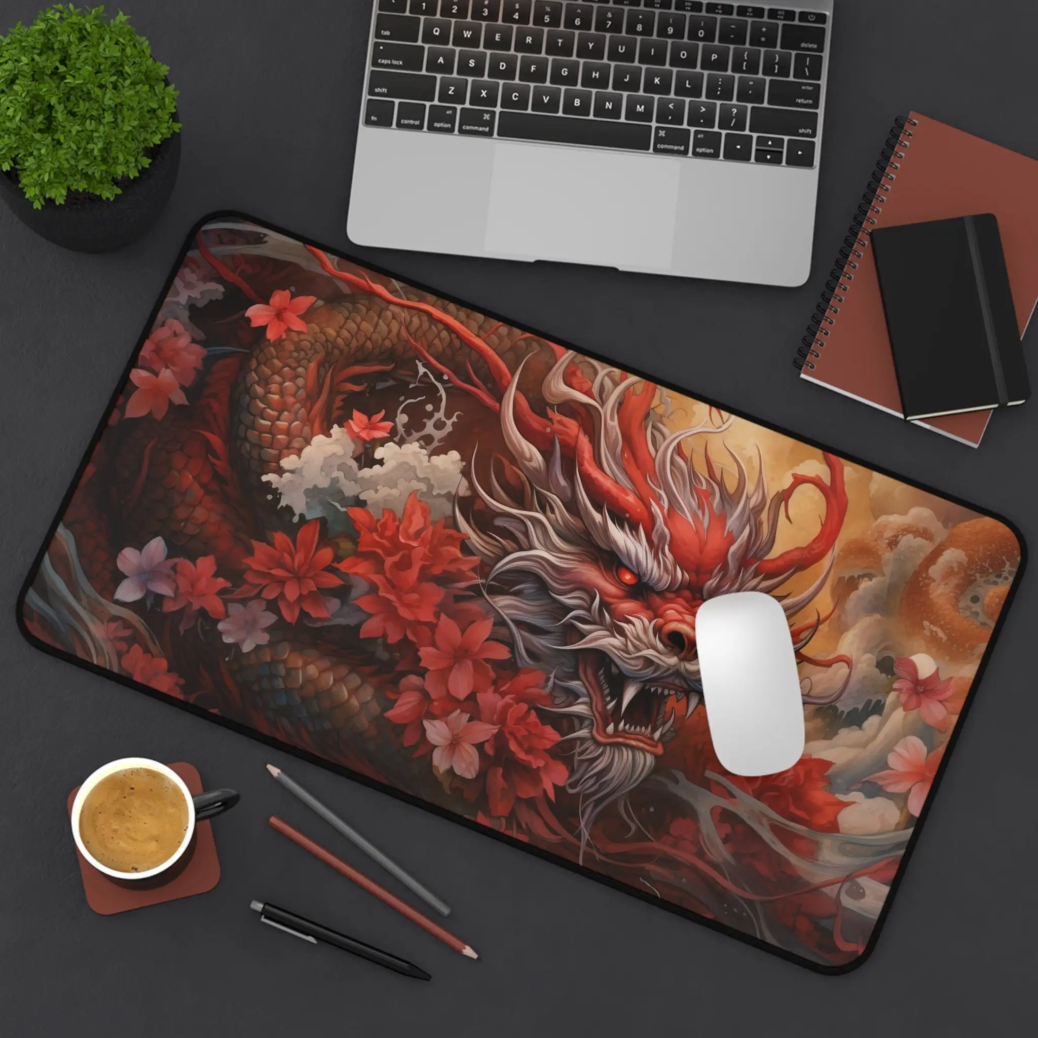 Podkładka na stół z motywem azjatyckiego smoka, urocza dekoracja stołu, XXL antypoślizgowa wodoodporna podkładka pod mysz do gier, idealny prezent dla przyjaciół