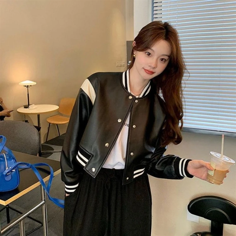 

Women's Short Black Casual Jacket Spring Autumn New Arrival Korean Style Loose Fit Streetwear Baseball Coat Oversized Outerwear