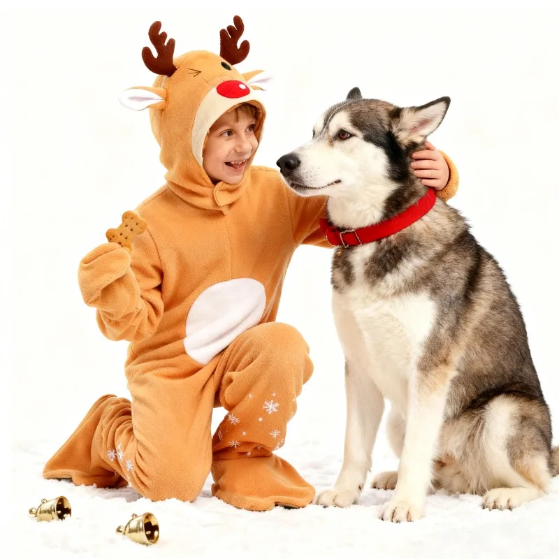 

Christmas Costume Cosplay Elk Head Cover Jumpsuit Gloves Suits Festival Theme Party Performance Role Playing Outfits for Kids