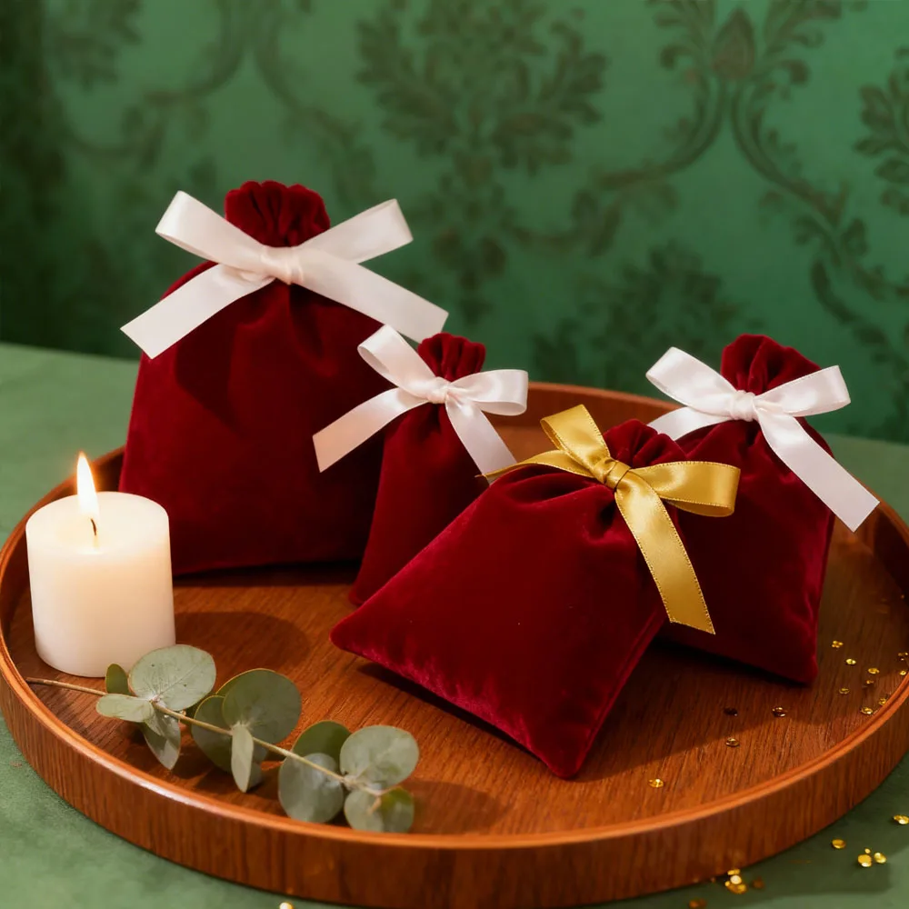 50 أكياس تغليف المجوهرات المخملية السميكة الحقائب الصغيرة المخصصة مع الشريط شيك الزفاف لصالح الحقيبة الكيس التجميل هدية الحقائب #2