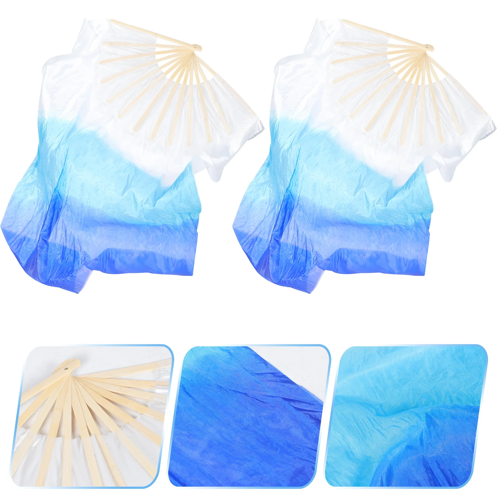 2 Pcs Fan for Gradient Dancing Long Folding Cloth Fabric Lengthen Wood Women's