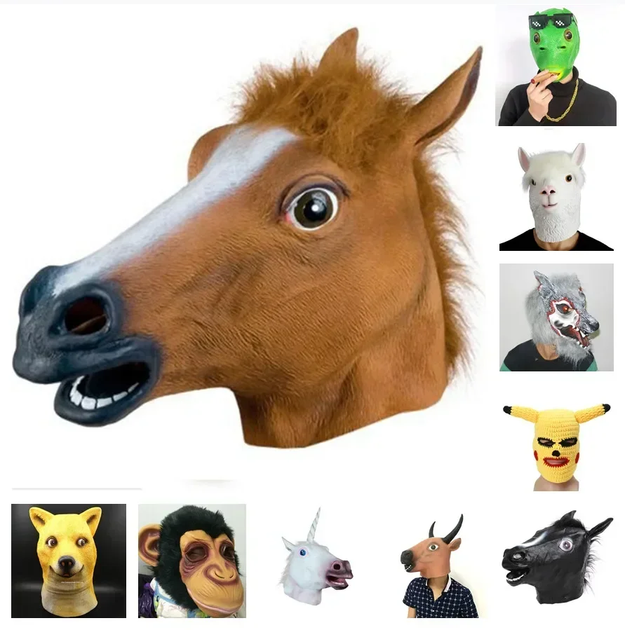 Men Brown Horse Masks Girl Funny Horse Head Mask Latex Animal Mask Novelty Halloween Cosplay Costumes Headgear Mascara De Latex