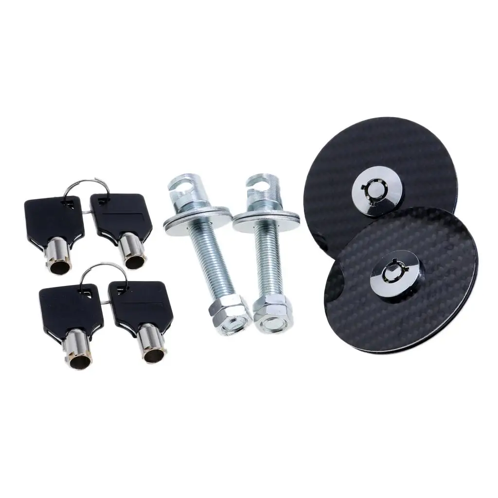 Racing Carbon Fiber Mount Bonnet Latch Pin Locking Kit with Keys & Mounting