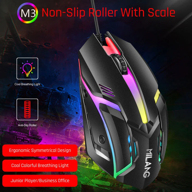 Gaming Mouse Wired M3 Colorful Glowing Electric Office Game USB Mice Laptop Accessories
