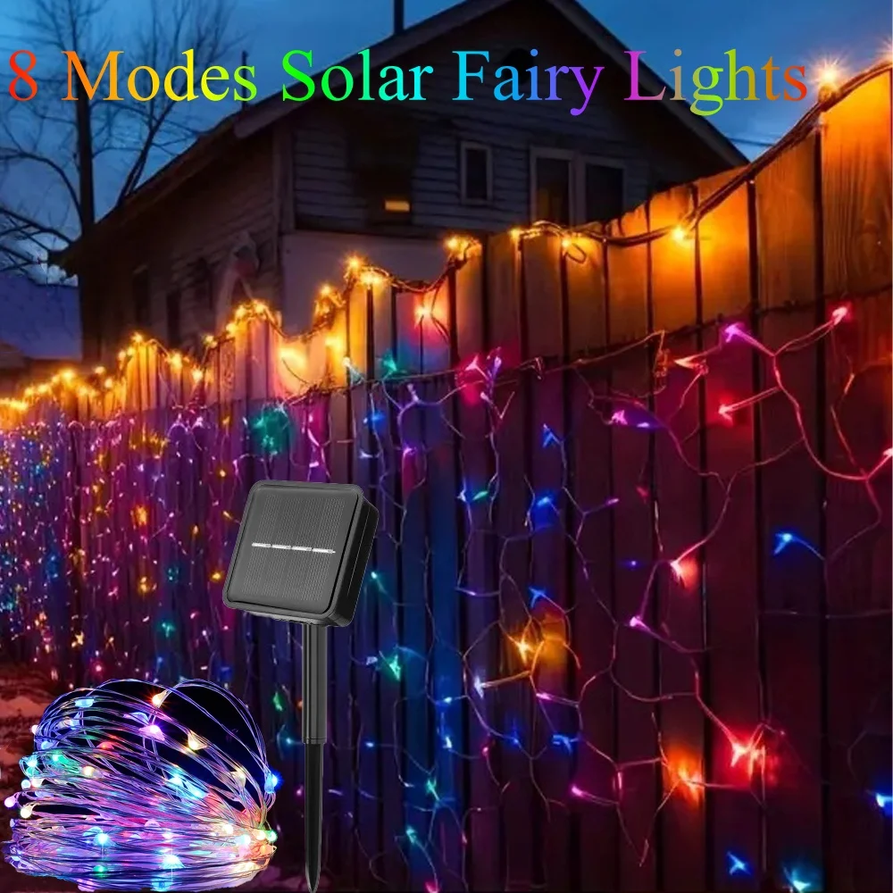 Solar Fairy Lights Outdoor Multicolor Fairy Lights Solar Powered 8 Modes Copper Wire Mini Solar String Lights for Tree Garden